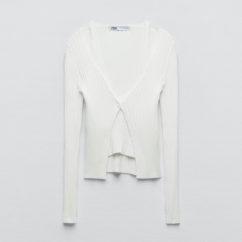 Zara Ribbed Knit Top! White - Picture 5 of 11